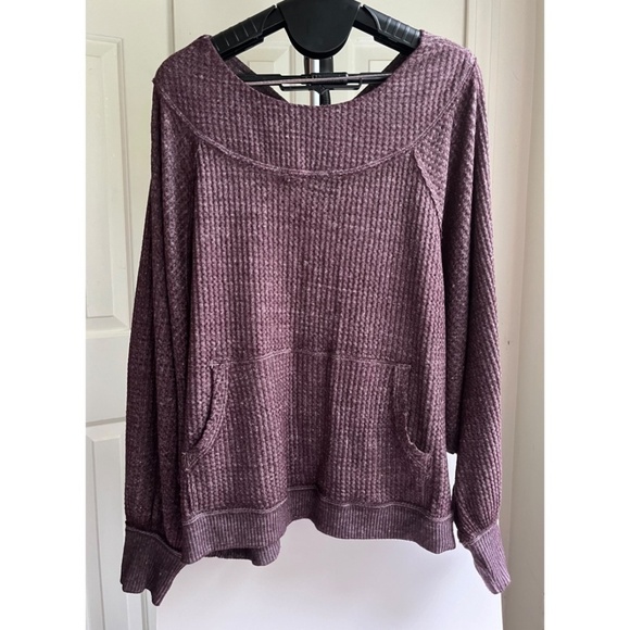 Free People Thermal Off Shoulder Blouse Washed Purple Oversized Fall, Size M - Picture 2 of 13